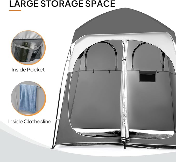 VINGLI 2 Room Shower Tent, 7.5 FT Instant Pop Up Shelter with Carrying Bag, Privacy Changing Room Tent,Perfect for Portable Toilet, Camping, Dressing, Outdoor Indoor, Easy Set Up