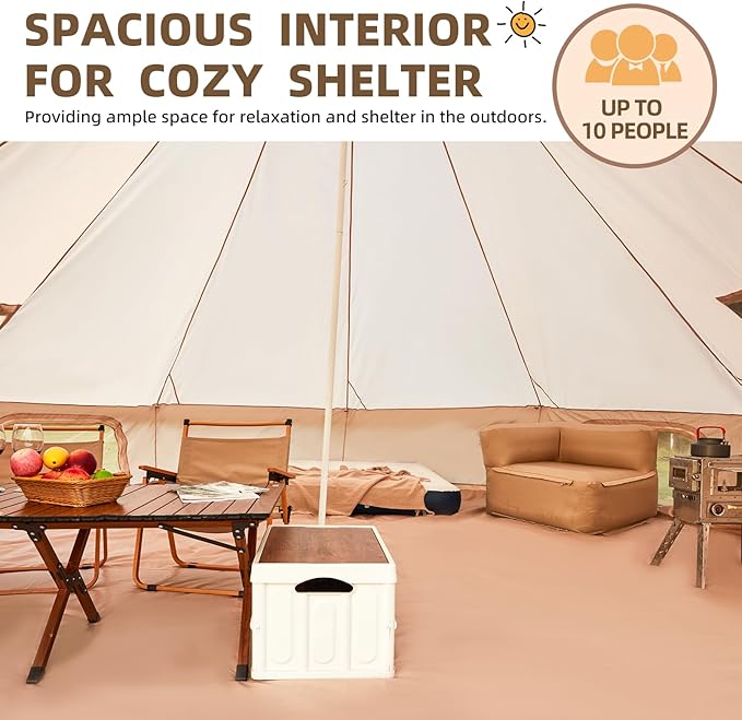 Bell Tent for Family Camping, 9.8/13.1/16.4 FT Yurt Tent with Stove Jack, 4 Season Oxford Tents for Outdoor Party, Hot Tent Shelter Fits 3-4 People