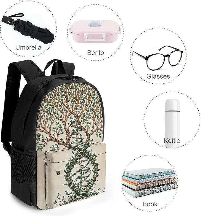 Supdreamc Lightweight Backpack for Gym Travel Bicycle, Big Capacity Multipurpose Anti-Theft Carry On Bag, Dna Tree Of Life Travel Hiking Bag Day Pack