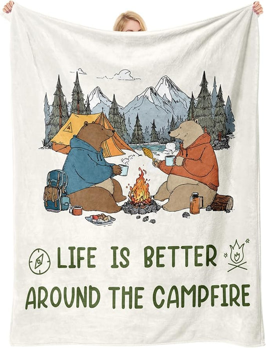 Camping Blanket, Campings Essentials, Camping Gifts for Women Men Unique, Camper Accessories, Camper Must Haves Decor for Christmas Birthday Fathers Day Mothers Day, Fleece Throw Blanket 60”×50”