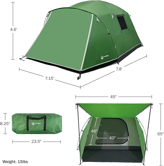Camping Tent - Water-Resistant Cabin Style Outdoor Shelter with Built-in Screen Tent and Carrying Bag by Wakeman Outdoors