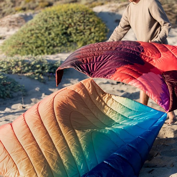 Rumpl Original Puffy Blanket - Warm Puffy Camping Blanket, 100% Recycled Polyester Insulation, Lightweight, Packable, Water-Resistant, Outdoor Puffer Blanket, 84"x80", Baja Fade