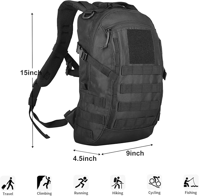 Small Tactical Backpack 12L Molle Bag Rucksack Army Daypack Military Daypack for Outdoor,Hiking (Black)