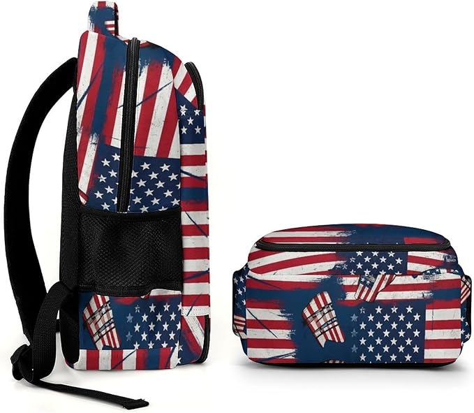 Sturdy College Bookbag Red Blue White American Flag Art, Anti Theft Water Resistant Laptop Backpack with Multi Compartments for Travel Business Hiking
