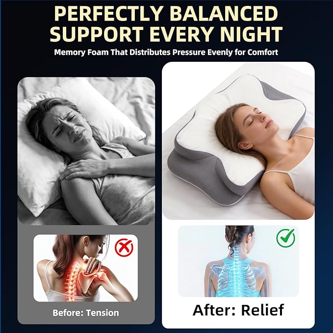 Ergonomic Memory Foam Pillow for Neck Pain - Cooling Pillow with 5-Zone Support for Side & Back Sleepers, Adjustable Height, Cervical Spine Alignment, Certified Safe Materials (Queen Size)