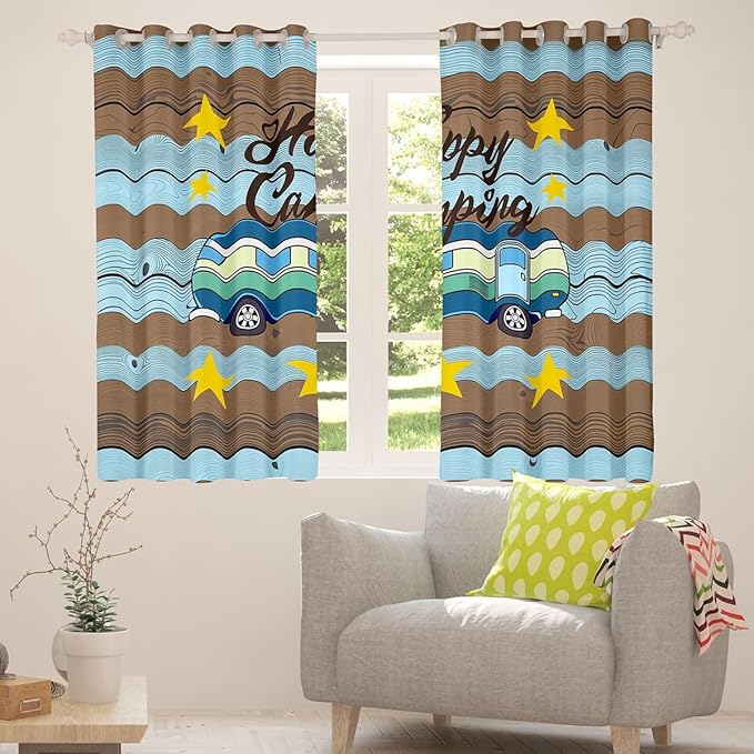 Erosebridal Camper Car Window Drapes Happy Camping Blackout Curtains 42" Wx90 L Retro Wooden Board Stars Print Curtains for Bedroom Living Room,Summer Camp Rustic Farmhouse Window Treatments 2 Panels