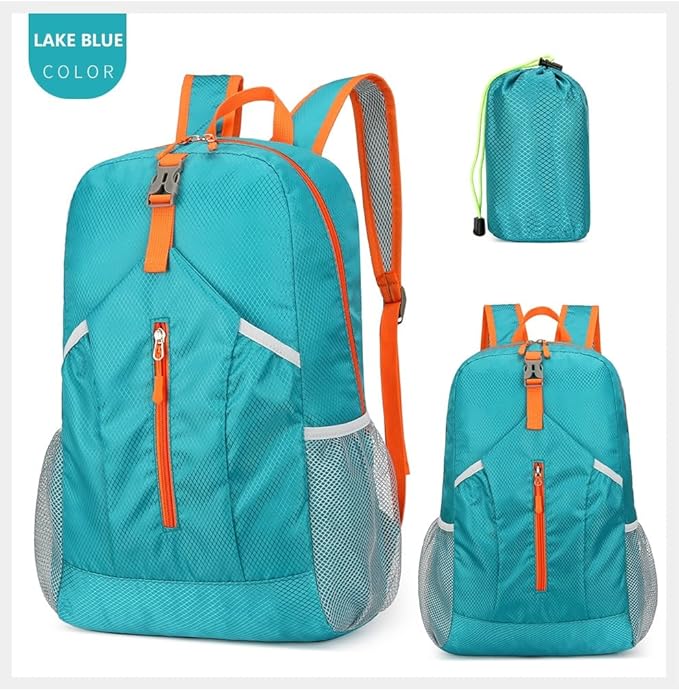25L Foldable Hiking Backpack Lightweight Packable Basic-Daypack Collapsible Bag Water-Resistant Travel Men Women Camping Cycling Outdoor (Lake Blue)