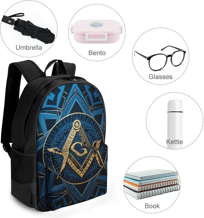 Rucksacks Multipurpose Anti-Theft Big Capacity Bookbag, Gold Freemason Freemasonry Masonic Art Travel Hiking Camping Rucksack With Padded Straps