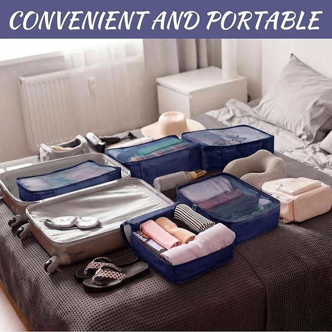 Silkfly 8 Pcs XL Packing Cube for Travel Luggage Organizer Suitcase High Capacity Large Packing Bag Bulk Reusable Mesh Travel Cube for Hiking Camping Accessory, 17.7 x 13 x 4.7 Inch (Navy Blue)