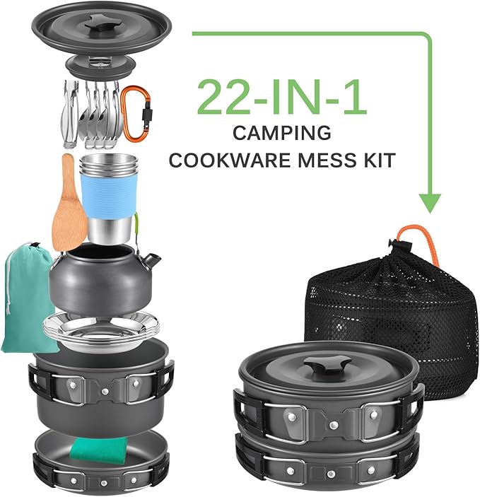 20PCS Camping Cookware Set Portable Lightweight Aluminum Pot Pan Kettle Utensils Kit for Outdoor Hiking Backpacking Picnic