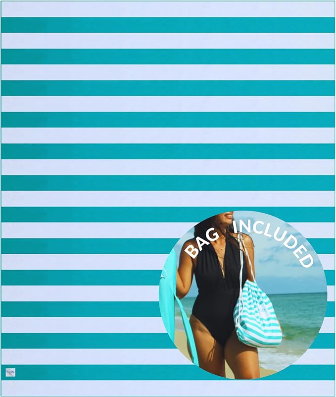 Plush Microfiber Beach Blanket, Extra Large Beach Mat for 3-6 Persons, Sandproof, Windproof | Hole for Umbrella, Corner Sand Pockets to Fight Wind (Bag for Blanket Included)