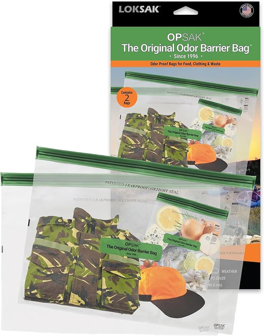 LOKSAK - OPSAK Odorproof Dry Bags for Backpacking, Hiking and Storage- Resealable Reusable and Recyclable Storage Bags (2 pack 28 in x 20 in)