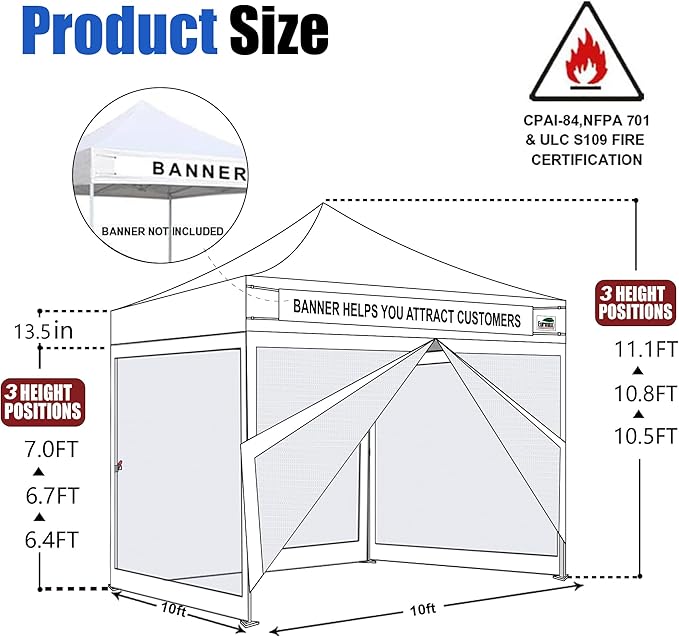 Eurmax USA 10'x10' Pop-up Canopy Tent Commercial Instant Canopies with 4 Removable Zipper End Screen Wall kit and Roller Bag, Bonus 4 SandBags(Navy Blue)