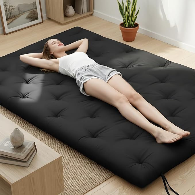 Syrinx Water Resistant Japanese Futon Mattress, Queen Size 80"x60", 2.5 Inch Thick Japanese Floor Mattress Tatami Mat, Foldable Floor Bed Sleeping Pad for Dormitory Guest Room Camping