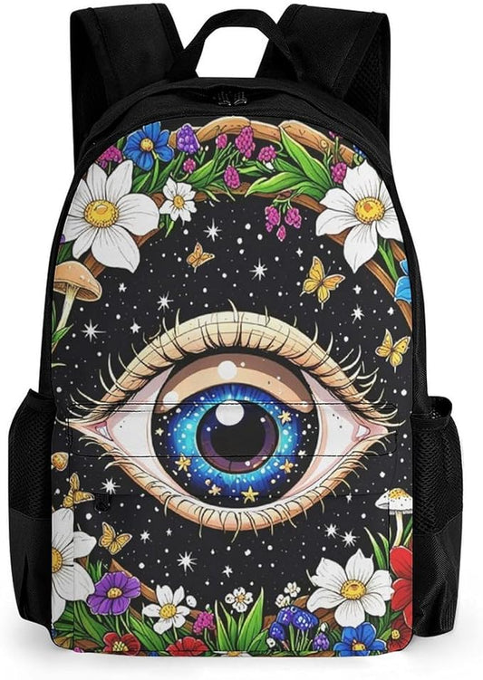 Supdreamc Men Women Lightweight Psychedelic Flower Eye Mushroom Trippy Art Casual Daypack Large Capacity Bookbag With Adjustable Shoulder Straps for Gym Business Bicycle