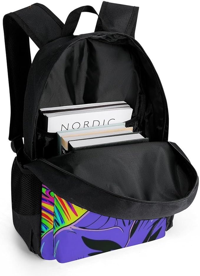 Men Women Polyester Trippy Alien Art Daypack Big Capacity Shoulder Bag With Smooth Zippers for Hiking Work Walking Cycling