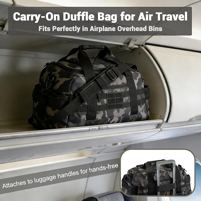 35L Large Duffle Bag, 3-in-1 Tactical Backpack MOLLE Pack for Sports/Gym/Outdoor, Black Camo