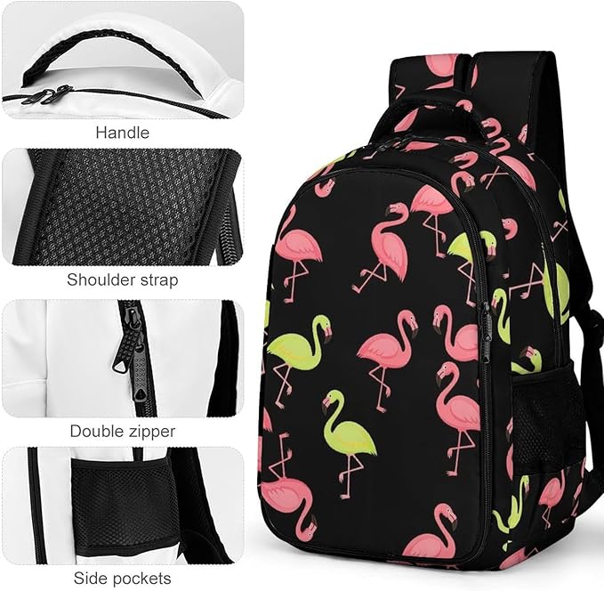 Nurse Teacher Travel Backpack Pink And Turquoise Flamingo Purse, Cute Laptop Backpack with Tumbler Holder for Women College Work Casual Daypack