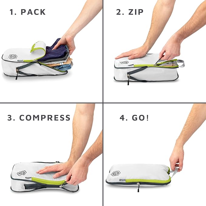 Compression Packing Cubes Set for Carryon Suitcases- Lightweight, Durable Clothes Organizer