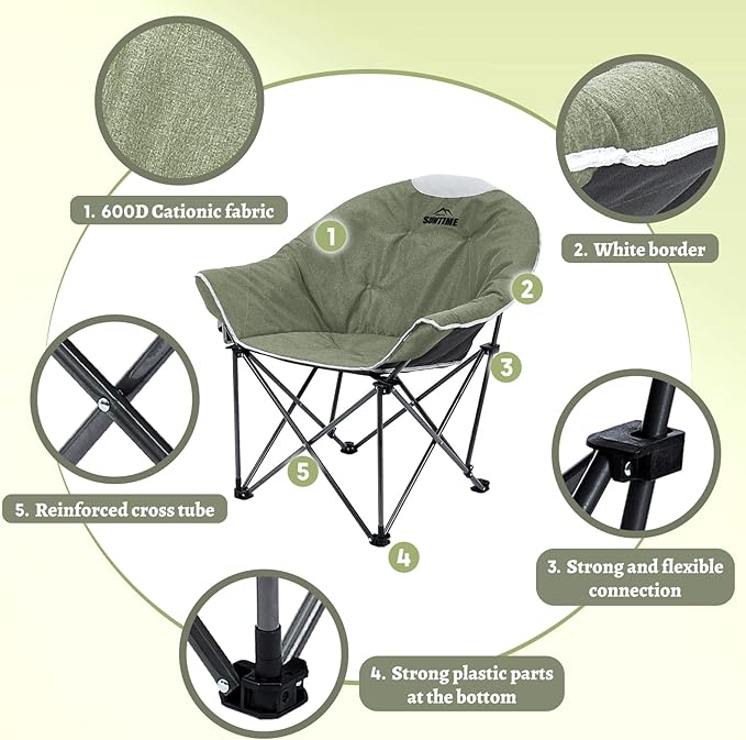 OUTDOOR LIVING SUNTIME Sofa Chair, Oversize Padded Moon Leisure Portable Stable Comfortable Folding Chair for Camping, Hiking, Carry Bag
