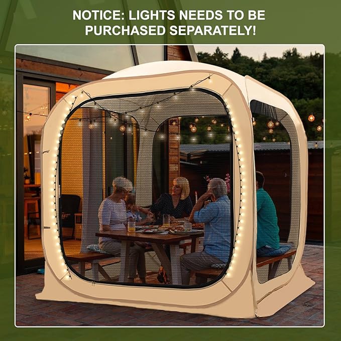 DoCred Screen House Tent Pop-Up, 6 x 6 FT Portable Screen Room Canopy Instant Screen with Carry Bag for Patio, Backyard, Deck & Outdoor Activities, Beige