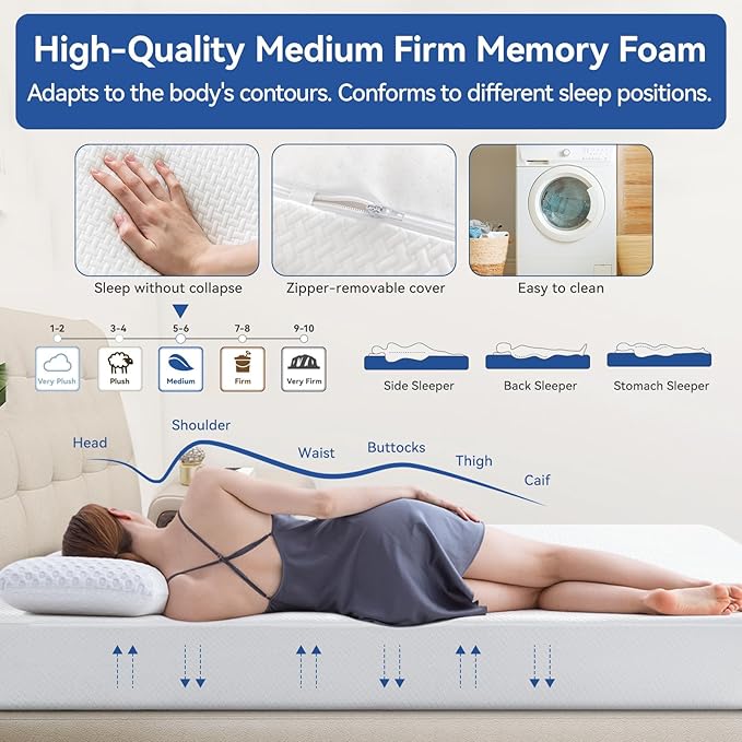 RV Mattress Short Queen 10 Inch Memory Foam Mattresses, Premium Cooling Green Tea/Gel Medium Firm Bed-Mattress in a Box for Camper/Trailer/Truck, CertiPUR-US, Made in USA 75'' x 60''