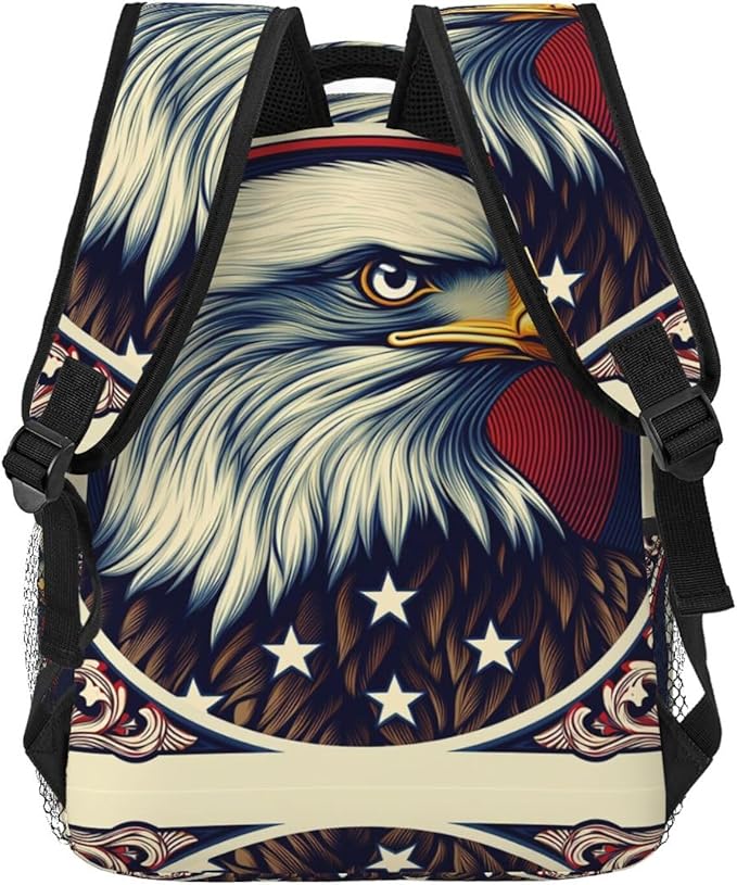 Men Women Lightweight American Flag Eagle Art Backpack Large Capacity Carry On Bag With Padded Straps for Sports Work Walking Cycling