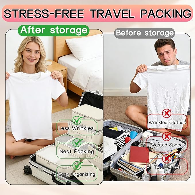 Packing Cubes for Travel - 8 PCS Compression Packing Organizers Set, Water-Resistant Luggage Organizers with Laundry Bag for Suitcase, Travel Bags Organizer for Efficient Packing (Black)