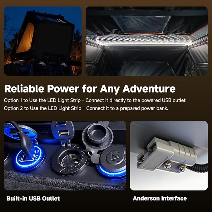 Voyager Pro Rooftop Tent Hard Shell with Skyview Window, USB Outlet, Summer Side Awning&LED Light Strip for 4 Season Camping, Aluminum Pop Up 2-3 Person Roof Top Tent for Truck Jeep SUV Van Trailer