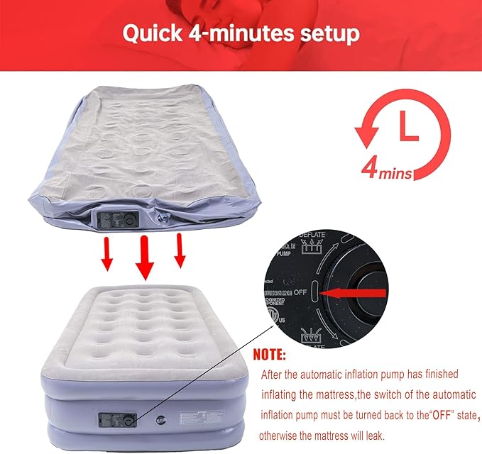 Twin Air Mattress Bed with Built in Pump,16 Inches High Airbed Inflatable Mattress,Comfort Thickened Blow Up Air Mattress,Travel Sleeping Pad for Guests Home (Twin Size)