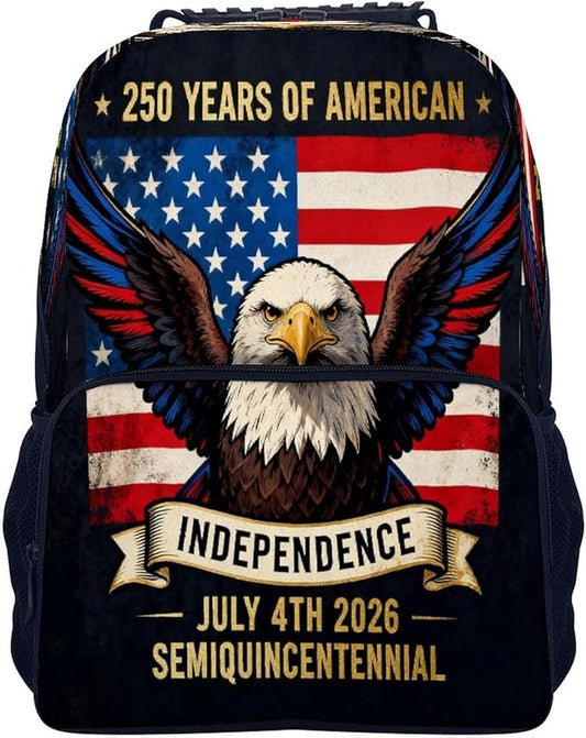 Casual Daypack Multipurpose Anti-Theft Large Capacity Carry On Bag, USA 250th Anniversary Patriotic Independence Celebration Art Casual Daypack Climbing Shoulder Bag With Padded Straps
