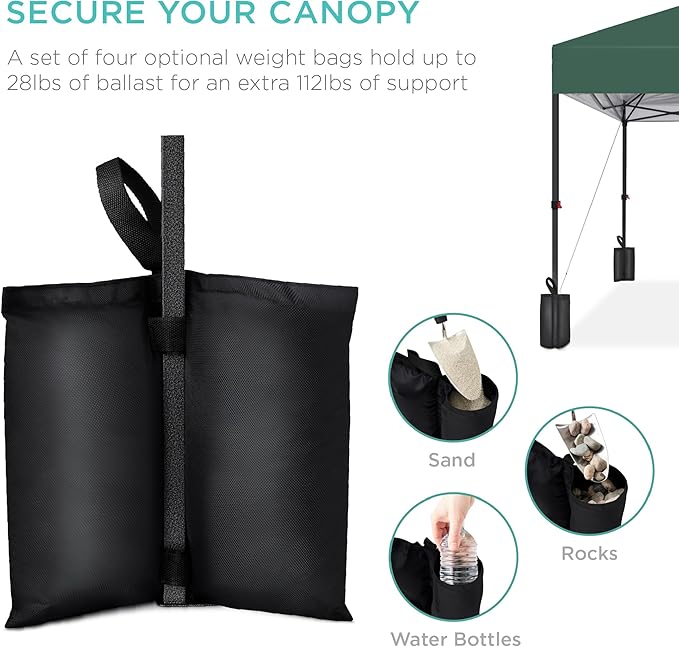 Best Choice Products 8x8ft Pop Up Canopy Tent, Outdoor Shade, 1 Person 1 Minute Set Up, Carry Case, 4 Weight Bags - Dark Green