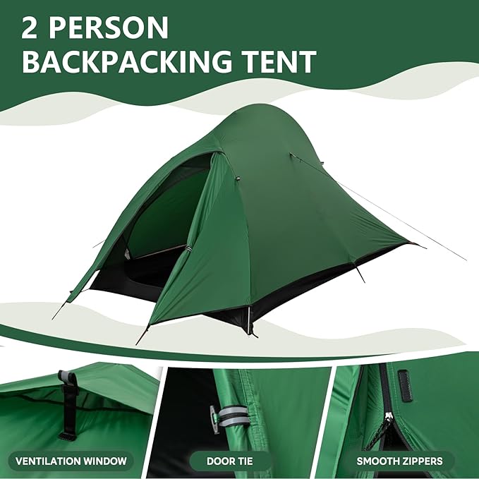 1-2 Person Lightweight Backpacking Tent - Waterproof Tent for 3 Season, Ultralight Camping Tent for Outdoor, Easy Setup for Sports, Hiking, Travel by Croosseoutdoors