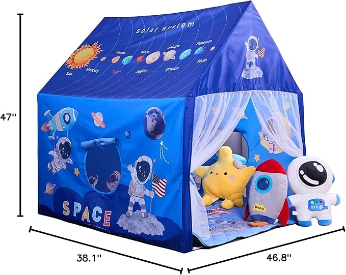 Space Rocket Ship Kids Tent with Mat for Boys & Girls Aged 3+ Toddler for Indoor Outdoor Playhouse Tent Set Sizes 47×46.8×38.1In,Washable