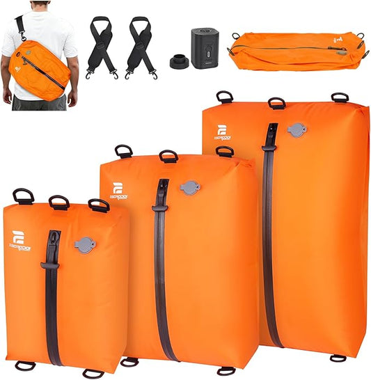 3 Pack Vacuum Bags for Travel with Pump, 3-Size Set Reusable Vacuum Compression Bags for Luggage, Space Saver IP67 Waterproof Vacuum Packing Cubes for Suitcase&Backpack, Orange