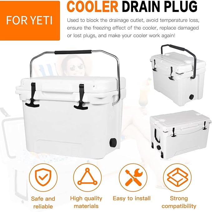 Cooler Drain Plug Replacement for YETI RTIC ORCA Model Coolers, Black