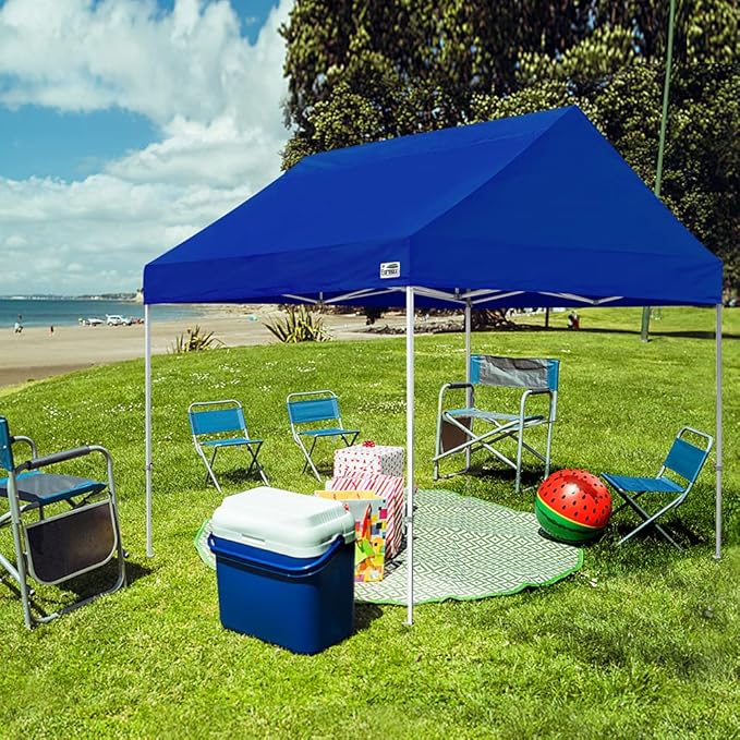 Eurmax USA Patented 10x10 Pop Up Canopy Tent Party Tent Commercial Instant Canopies Shelter with Heavy Duty Roller Bag,Bonus 4 Sand Bags (Royal Blue)
