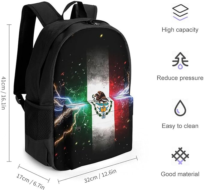 Supdreamc Men Women Lightweight Cool Lightnings Eagle Mexico Flag Daypack Bookbag Big Capacity Carry On Bag With Side Pockets for Camping Travel Bicycle