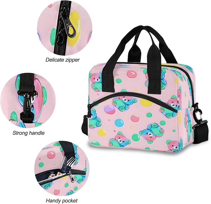 ALAZA Cute Teddy Bear Pattern Lunch Box for Men Women Adults Insulated Lunch Bag Cooler Bag with Adjustable Shoulder Strap for Work Picnic Travel