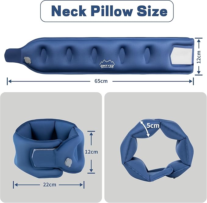 ONTYZZ Blue Inflatable Travel Pillow 360° Head Support Aircraft Neck Pillow Skin-Friendly Fabrics Relief Prevent Snoring of Cervical Spine Pressure for Camping Airplane Office Home Travel