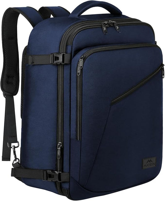 MATEIN Weekender Backpack, Large Capacity Travelling Suitcase Backpack with Strap for Clothes, Expandable Flight Approved Business Carry on Daypack for International Travel, Blue