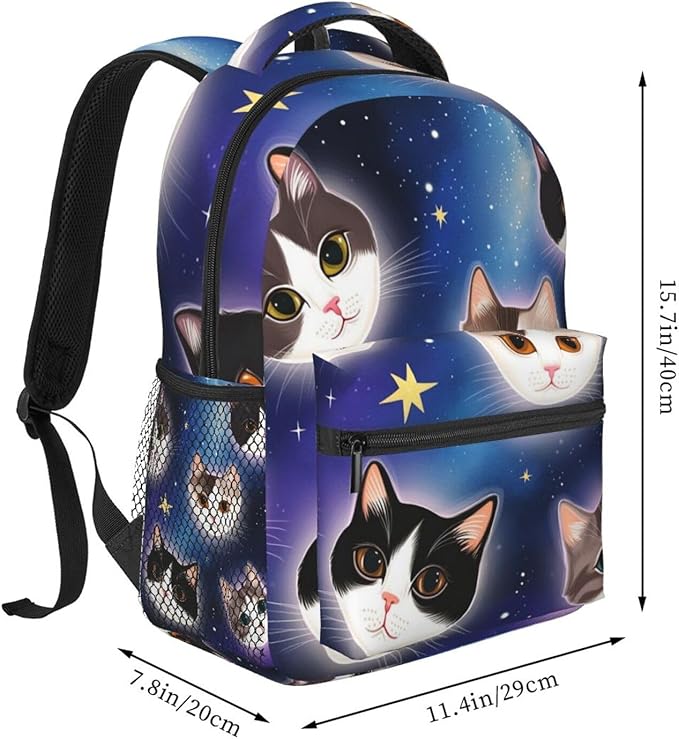 Daypack Backpack Multipurpose Anti-Theft Large Capacity Bookbag, Galaxy Cats Cat Heads In Space Galaxy Travel Hiking Camping Rucksack With Adjustable Shoulder Straps