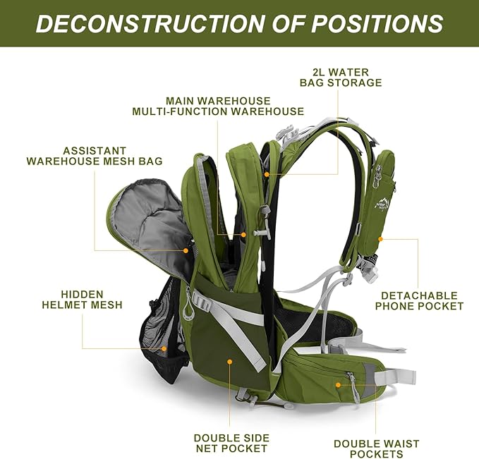 IX INOXTO 20L Hydration Backpack, Waterproof Hiking Internal Frame Backpacks with 2L Hydration Water Bladder and Rain Cover for Men, Lightweight Travel Daypack for Cycling,Camping,Ski (dark green)