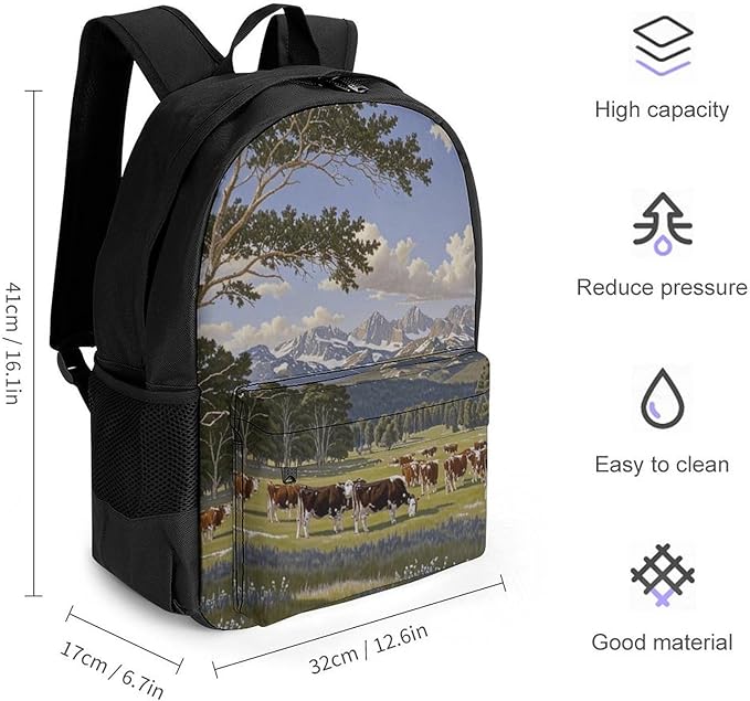Daypack Backpack Anti-Theft Multipurpose Large Capacity Carry On Bag, Animal Herefords Cattle Party Traveling Camping Backpack With Side Pockets