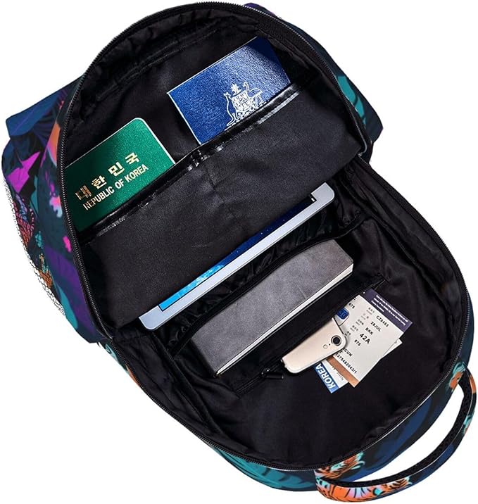 Polyester Daypack Bookbag for Gym Business Bicycle, Large Capacity Multipurpose Anti-Theft Carry On Bag, Tige Rainforest Art Travel Hiking Daypack