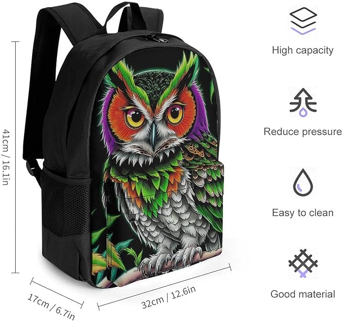 Supdreamc Rucksacks Polyester Anti-Theft Multipurpose Owl Green Weedleaf Art Carry On Bag Large Capacity Gym Outdoor Hiking Backpack With Smooth Zippers