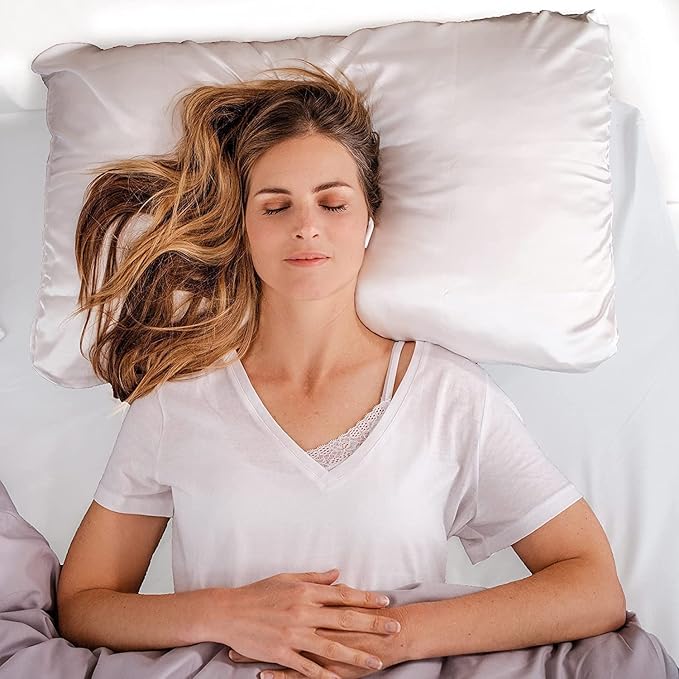 Satin Pillowcase - Compatible with The Pillow with an Ear Hole - Soft & Cool Satin Pillowcase with Hidden Zipper - Pillow Sold Separately (Set of 1, White)