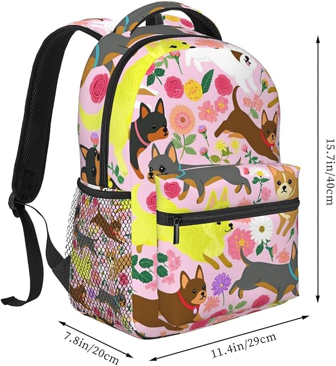 Daypack Bookbag Multipurpose Anti-Theft Big Capacity Carry On Bag, Chihuahua Dog Cute Pink Travel Hiking Camping Rucksack With Padded Straps