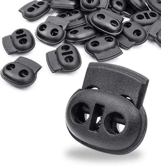 25 Pack Plastic Small Spring Cord Lock for Drawstring Replacement, Elastic Shoelaces Clip Double Hole Paracord Toggle Stopper for Sweatpants Flashlight Glove Hats Hoodie String Lock