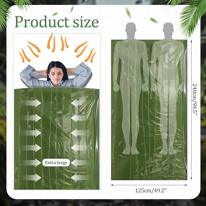 Mixweer 12 Pcs Emergency Sleeping Bag Portable Survival Thermal Bivy Sack Lightweight Emergency Shelter for Homeless People Waterproof Bivy Bag for Camping Hiking Adventure Outdoor, Green